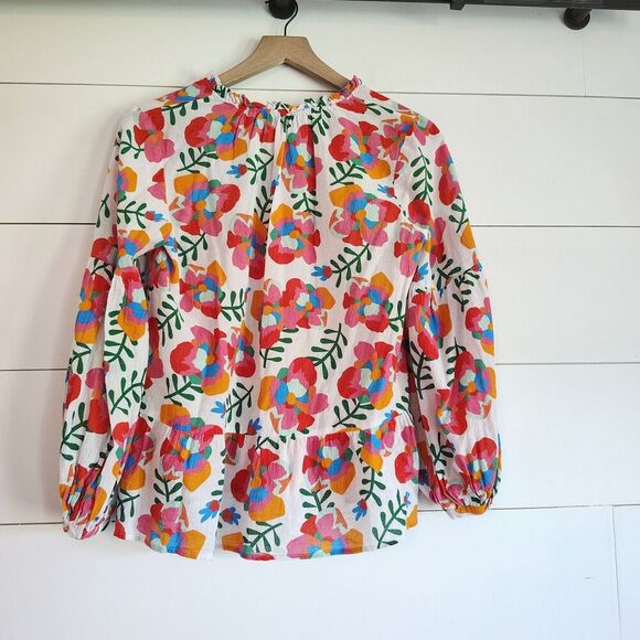 Crosby by Mollie Burch Blouse Top Popover Lightweight Floral Ruffle Colorful S - Picture 2 of 9